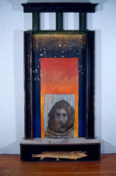 Mixed media on wood salvaged from the Edmonton Art Gallery - became Three Wishes in 1997