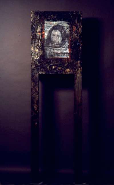 Mixed media on wood salvaged from the Edmonton Art Gallery