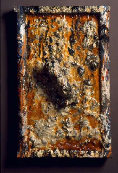 Mixed media on wood salvaged from the Edmonton Art Gallery