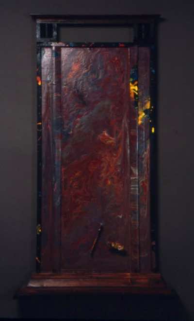 Mixed media on wood salvaged from the Edmonton Art Gallery