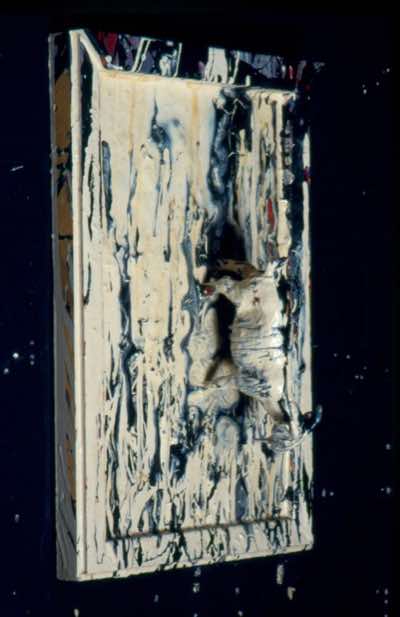 Mixed media on wood salvaged from the Edmonton Art Gallery
