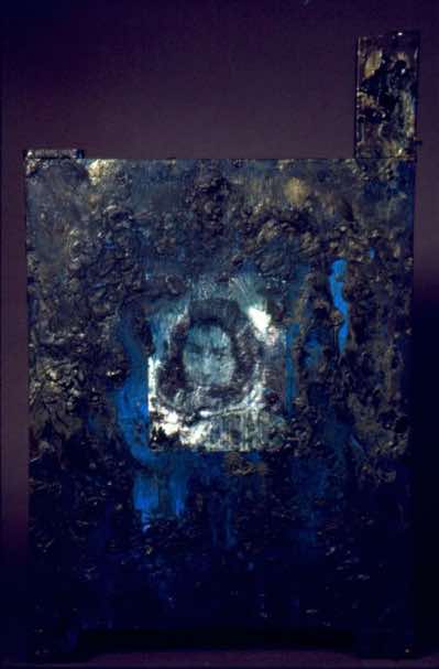 Mixed media on wood salvaged from the Edmonton Art Gallery